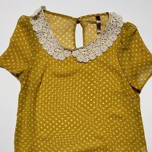 S Yellow & White Polka Dot Shirt- Lace & Beads